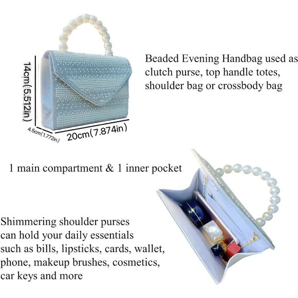 🆕Women Black Polyester Beaded Evening Handbag Crossbody Sparkly Handle Bag - Picture 2 of 5